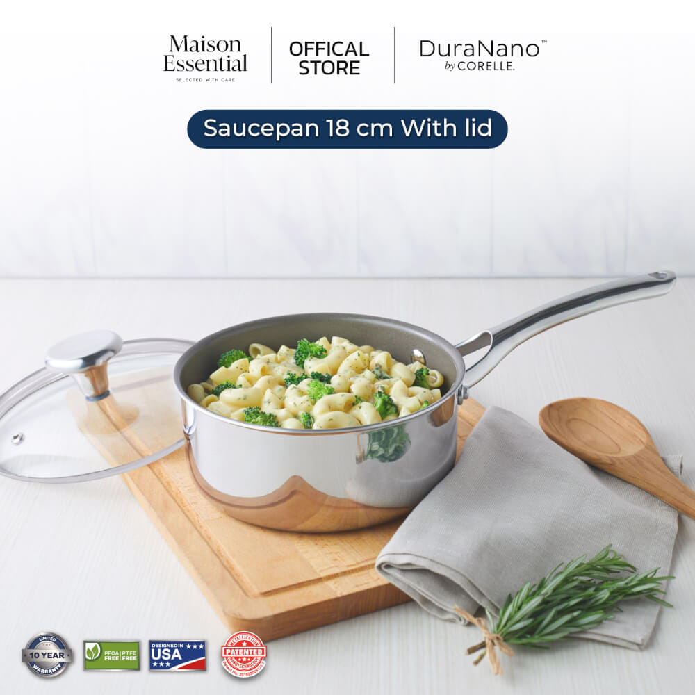 หม้อด้ามพร้อมฝา 18 ซม. NON-STICK ไร้การเคลือบ CORELLE DURANANO สีเงิน_5